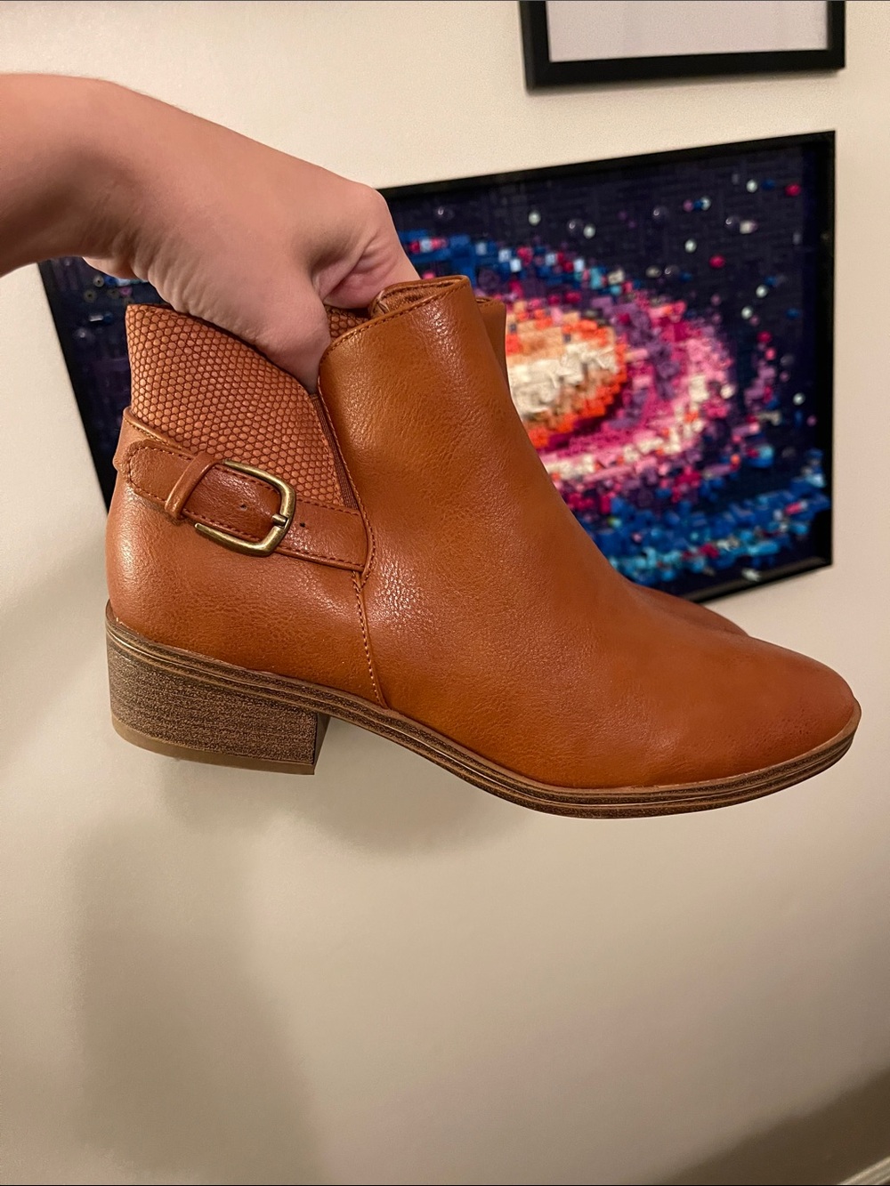 BareTraps Cognac Leather Ankle Bootie with Buckle